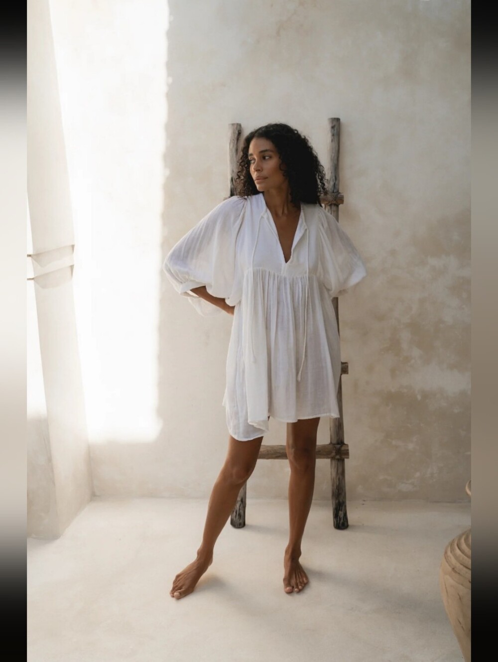 Marlo Puff-Sleeve Dress White